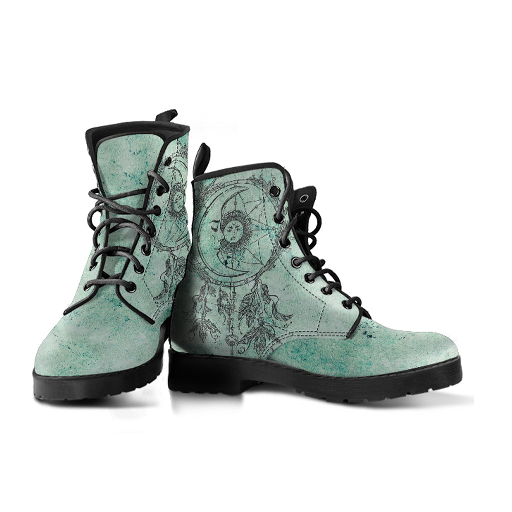 Teal Celestial Dream Catcher Women's Vegan Leather Combat Boots