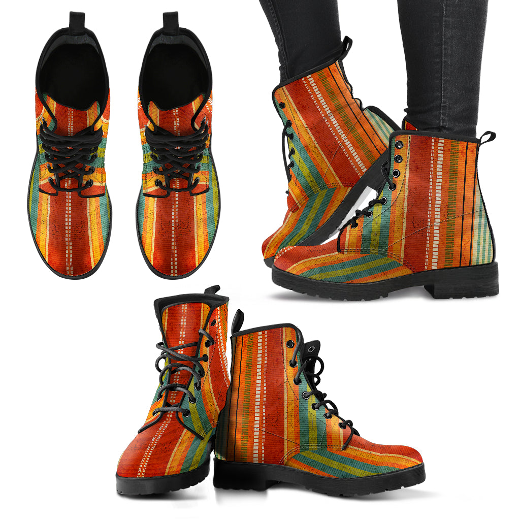 Bohemian Stripe Handcrafted Women's Vegan Leather Combat Boots