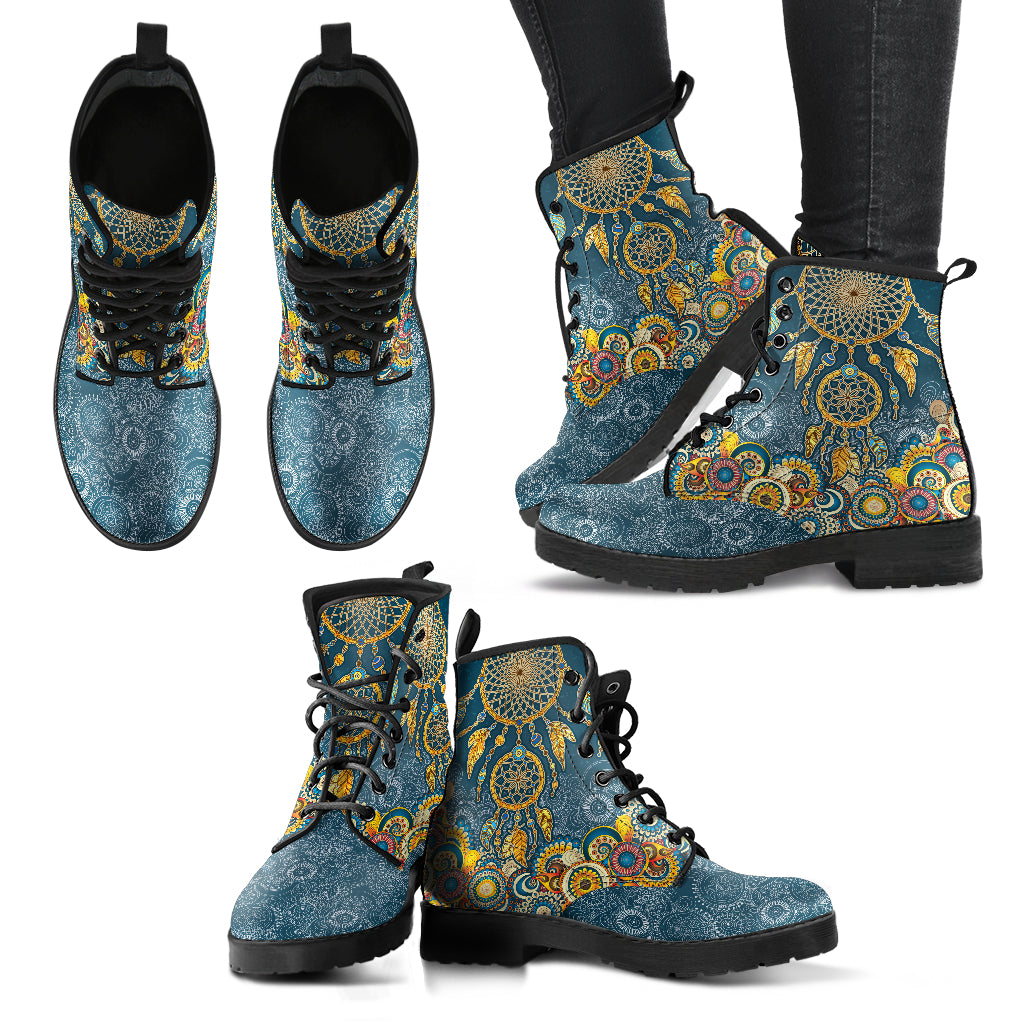 Dreamcatcher Mandala Women's Combat Vegan Leather Boots