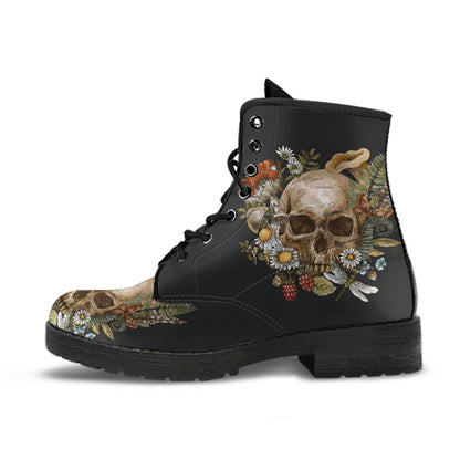 Mushroom Skull Women's Vegan Leather Combat Boots