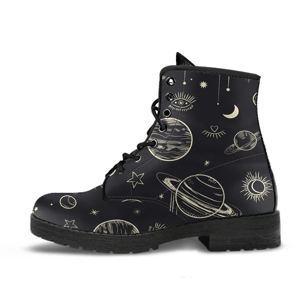 Moon Phases Abstract Women's Vegan Leather Combat Boots