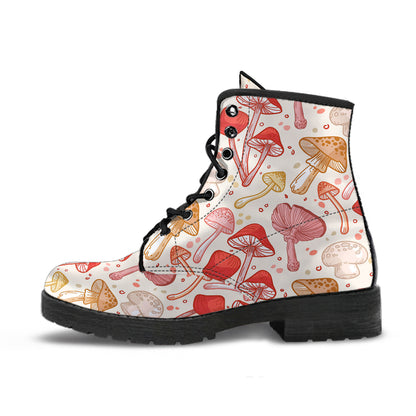 Hand Drawn Mushrooms Vegan Women Leather Boots