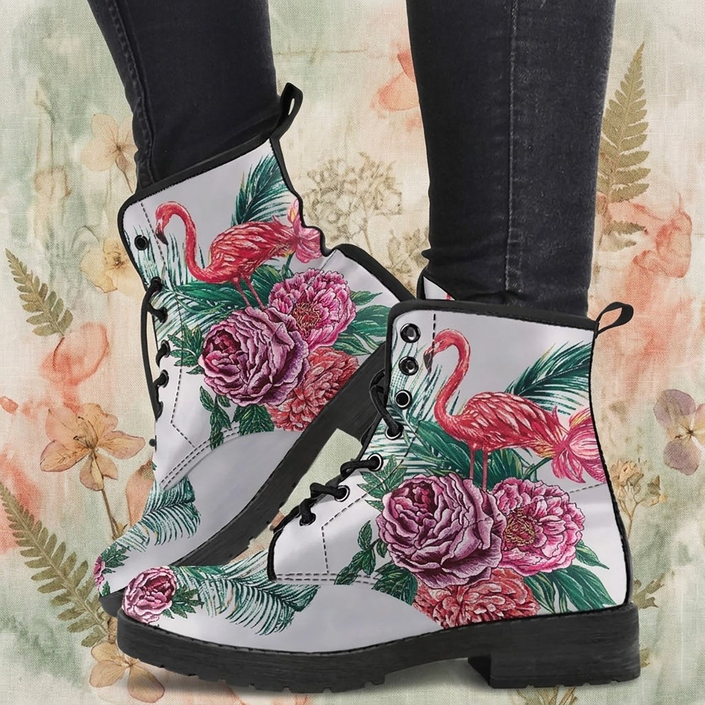 Tropical Flamingo Women's Vegan Leather Combat Boots