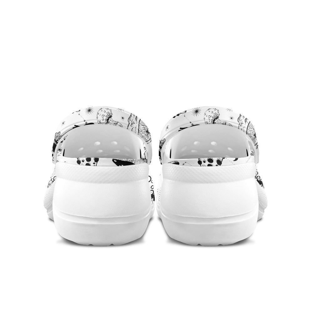 Black White Mushrooms Women's Height Increasing Clogs