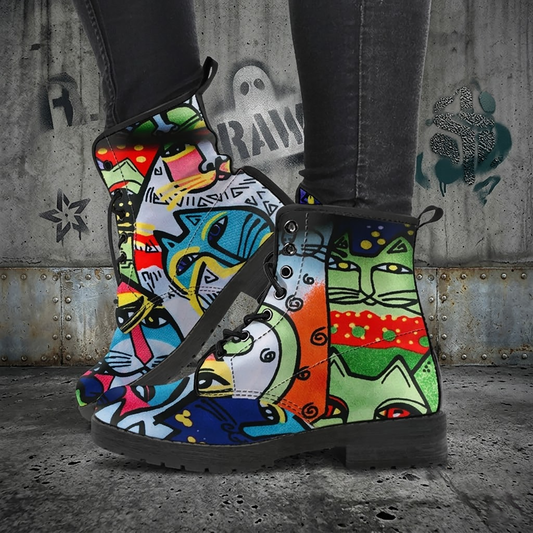 Street Art Cats Women's Vegan Leather Combat Boots
