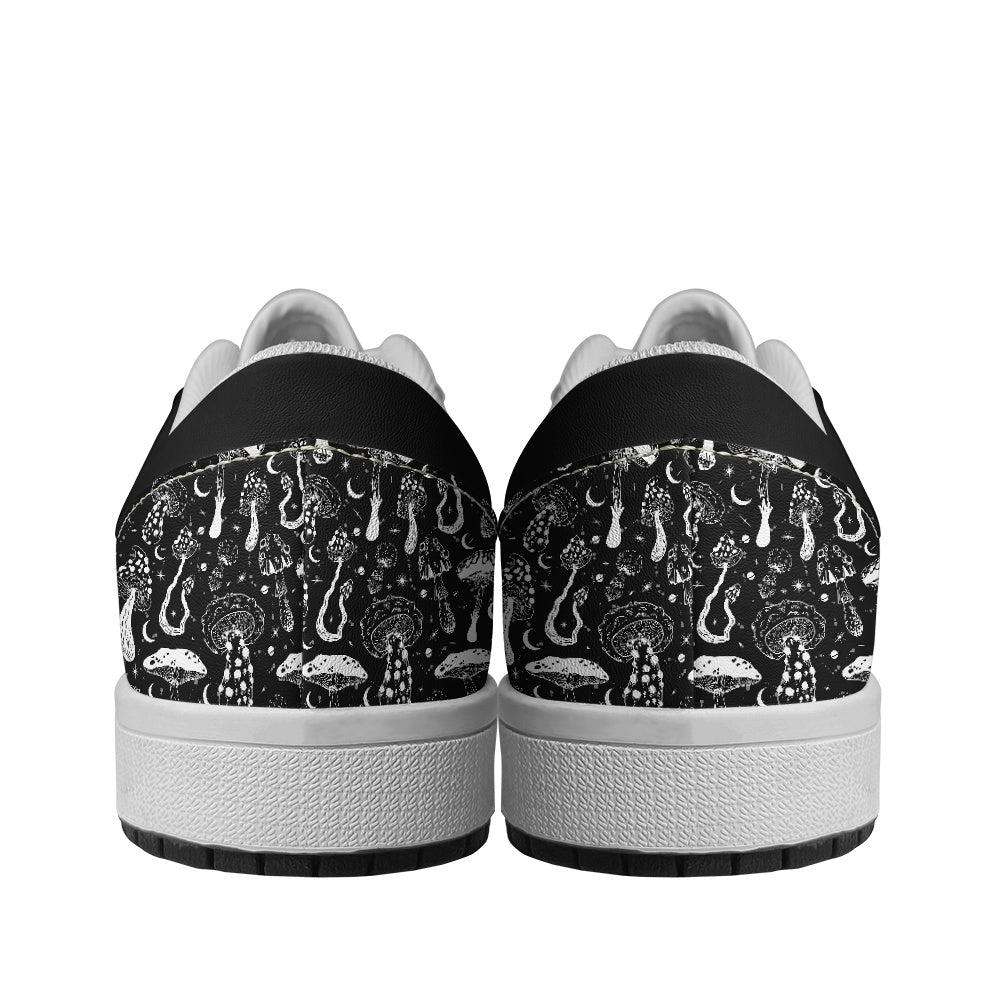 Black White Mushrooms Women's Low Top Leather Sneakers