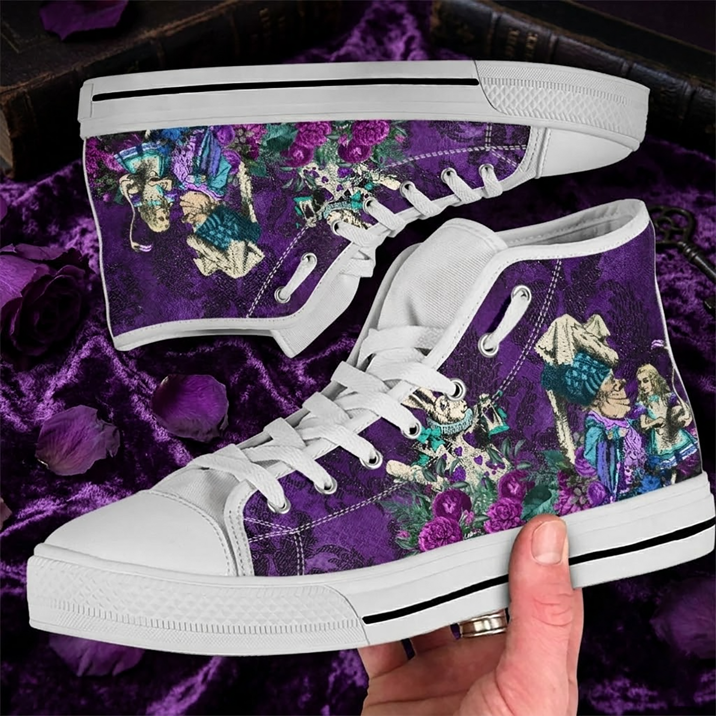 Alice in Wonderland Purple High Top Sneakers