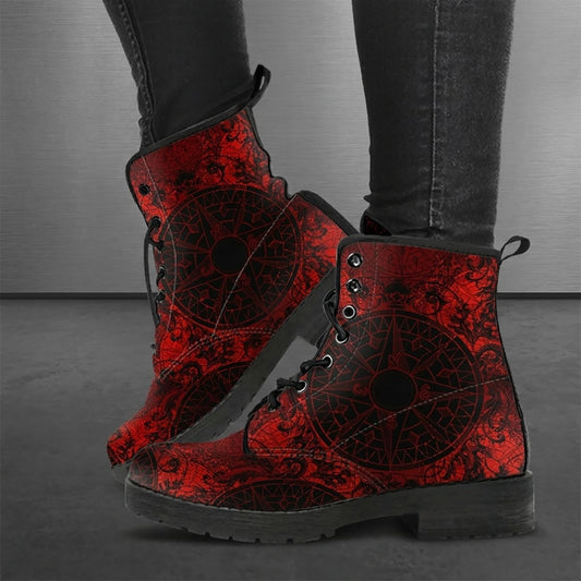 Red and Black Vegan Leather Combat Boots