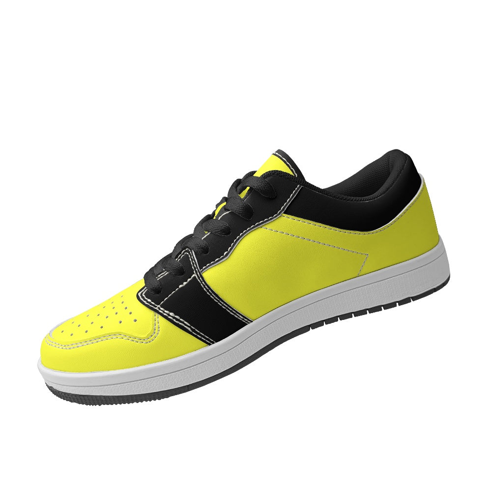 Black Yellow Women's Low Top Vegan Leather Sneakers