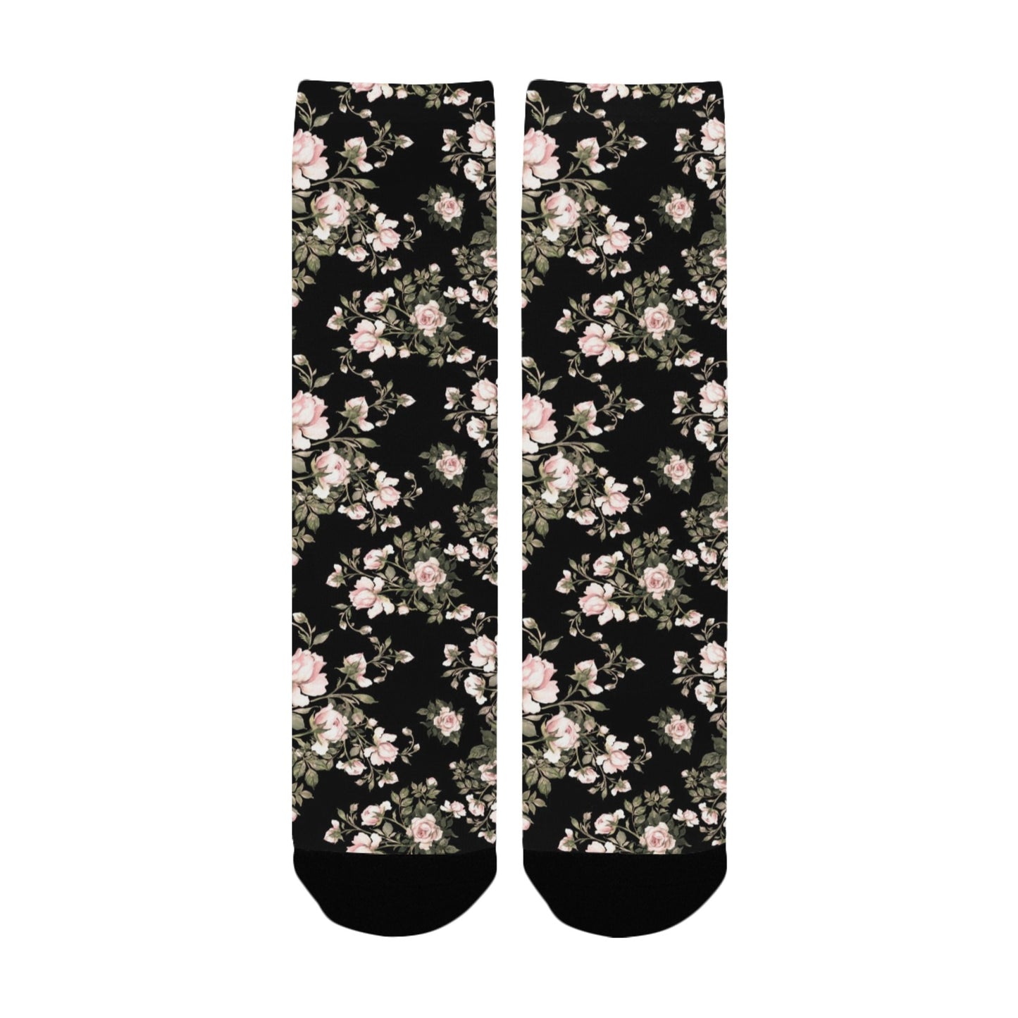 Black Floral Pattern Socks - Custom Socks for Women Made in USA