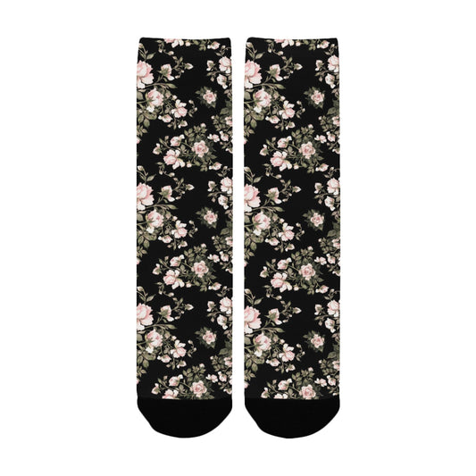 Black Floral Pattern Socks - Custom Socks for Women Made in USA