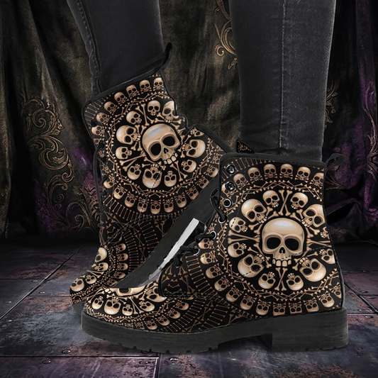 Skulls and Bones Women's Vegan Leather Combat Boots