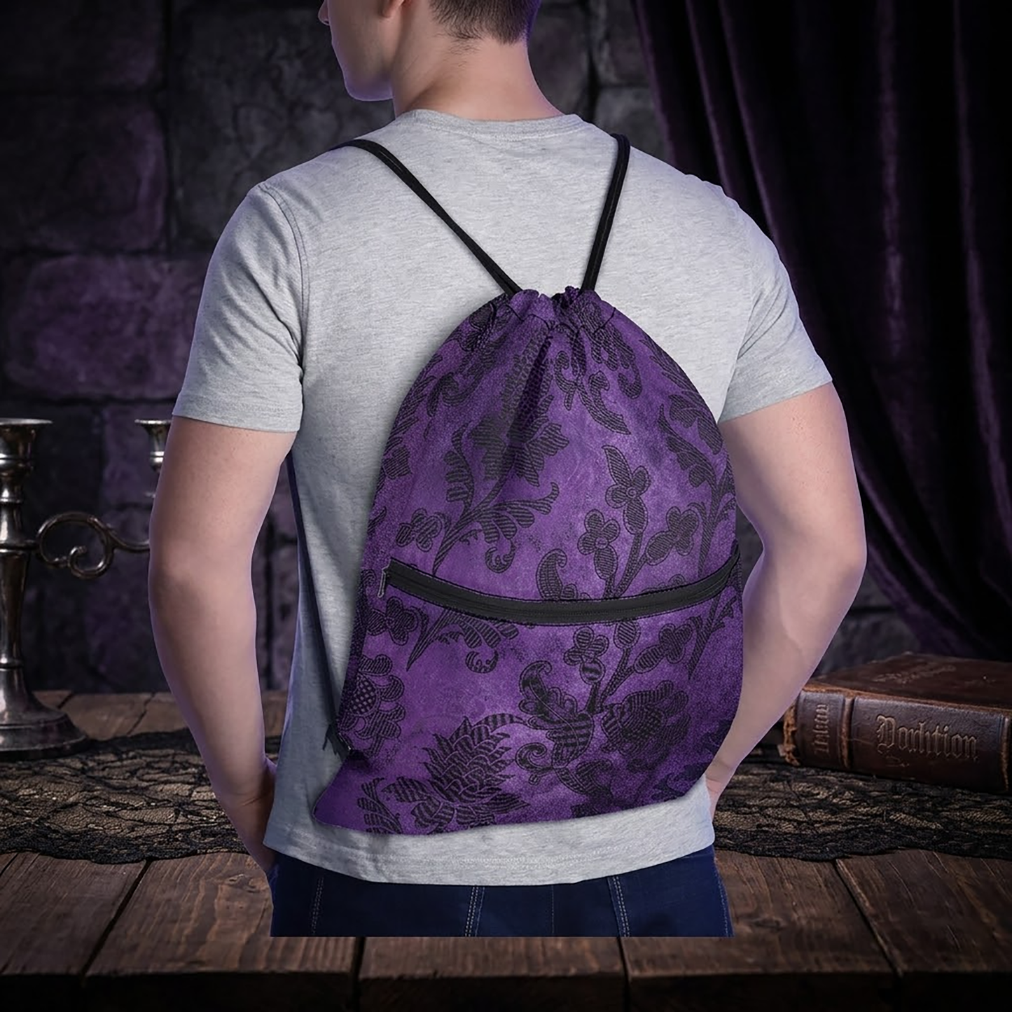 Purple Gothic pattern Women's Drawstring Backpack