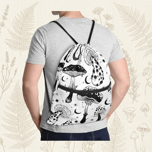 Black white Mushrooms Women's Drawstring Backpack