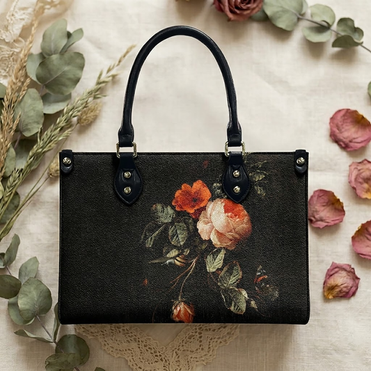 Still Life with Rose Vegan Leather Handbag - READY TO SHIP