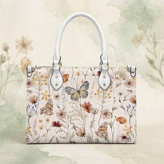 Tiny Bloom Watercolor Butterfly Women's Vegan Leather Handbag