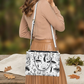 Black White Mushrooms Women's Vegan Leather Handbag