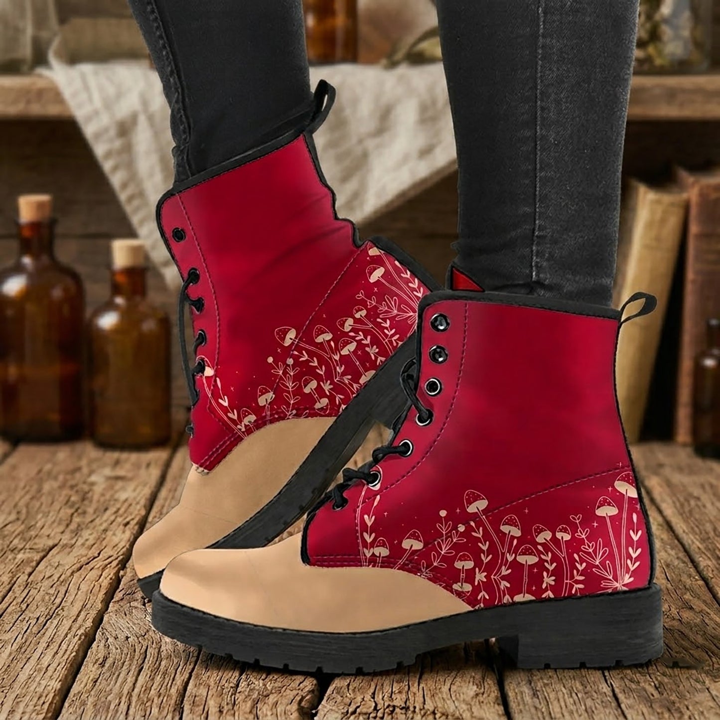 Crimson Enchantment Red Women's Vegan Leather Boots