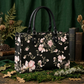Black Floral Pattern Women's Vegan Leather Handbag