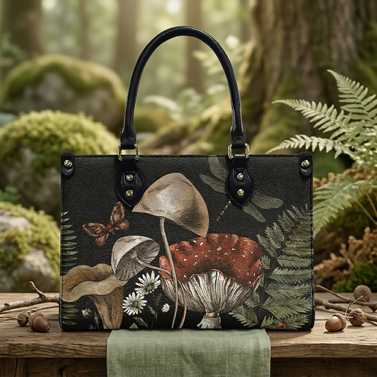 Cottagecore Mushroom and Floral Women's Vegan Leather Handbag