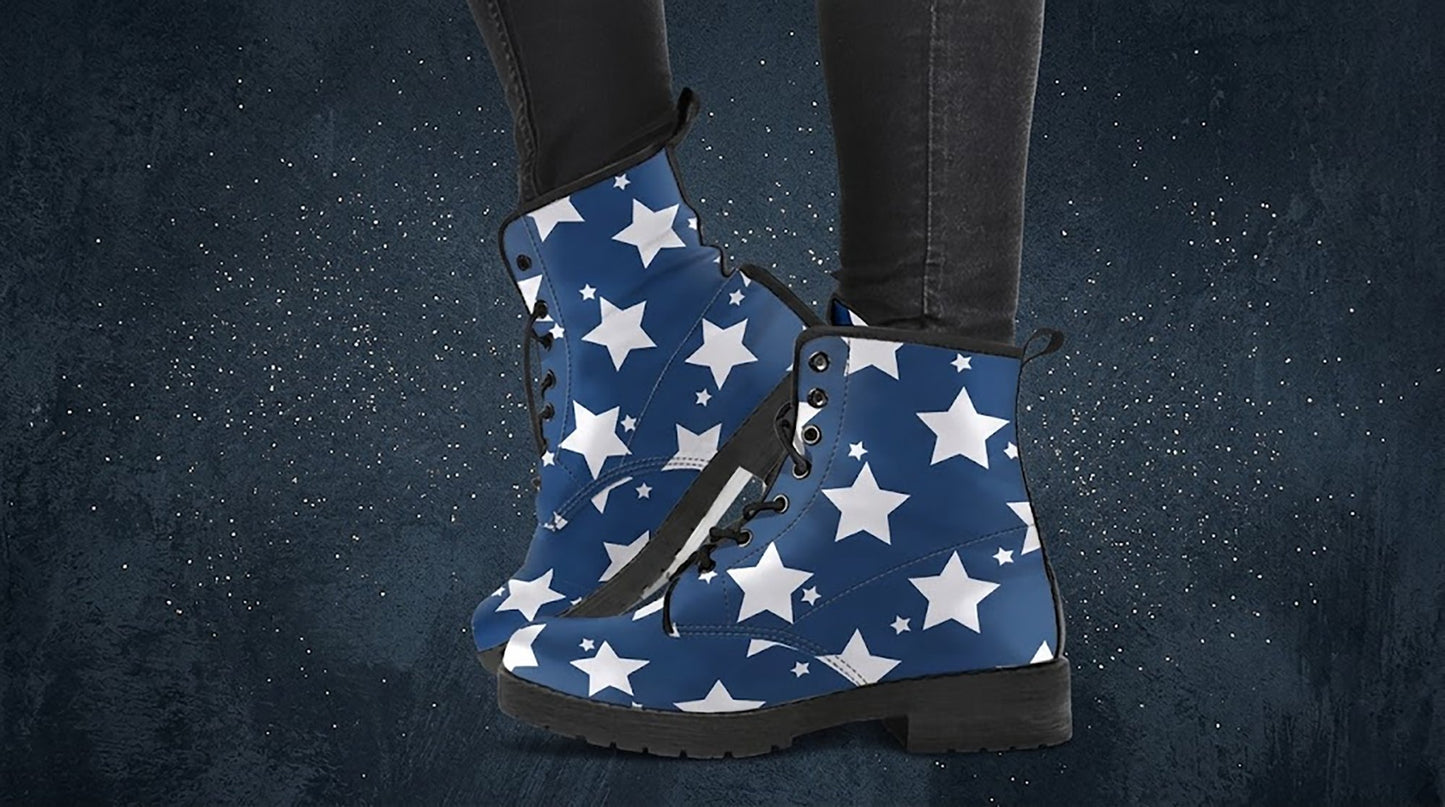 Stellar Stride blue Star Women's Vegan Leather Combat Boots