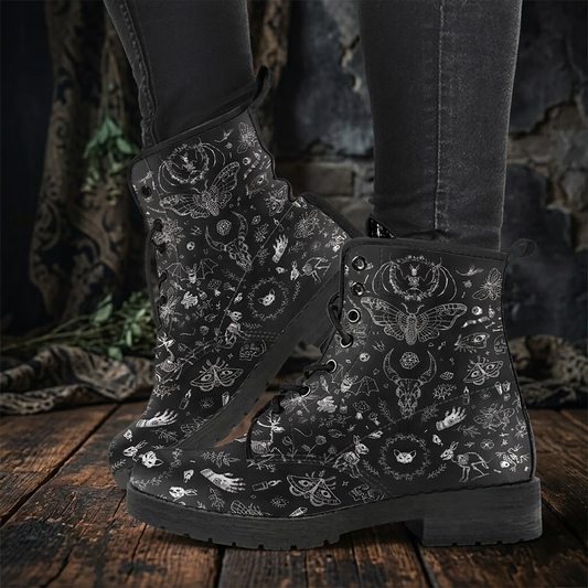 Dark Cottagecore Forest Women's Vegan Leather Combat Boots