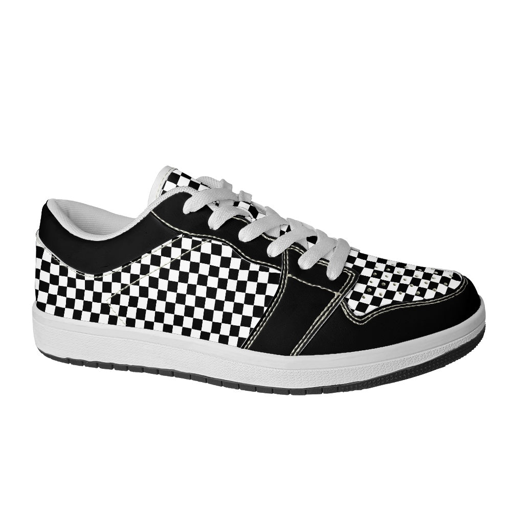 Black and White Checkerboard Women's Vegan Leather Sneakers