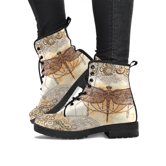 Dragonfly Paisley Handcrafted Women's Vegan Leather Combat Boots