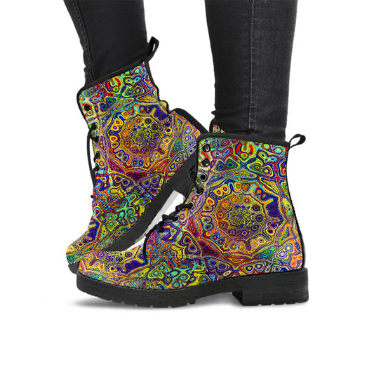 Colorful Playful Geometric Women's Vegan Leather Combat Boots