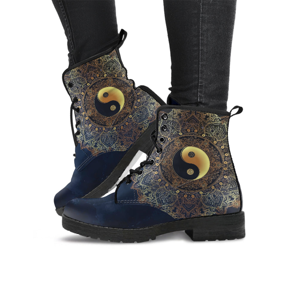 YinYang Mandala Handcrafted Women's Vegan Leather Boots