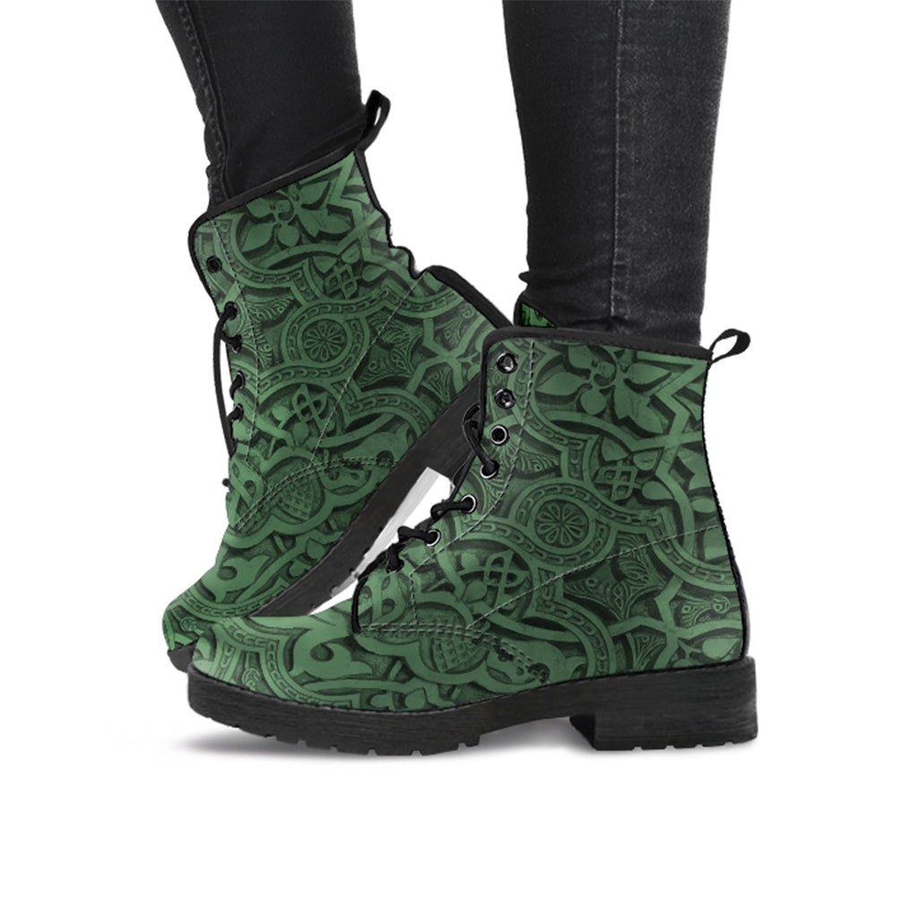 Vintage Mandala Ceilings in Killarney Vegan Leather Combat Boots for Women's