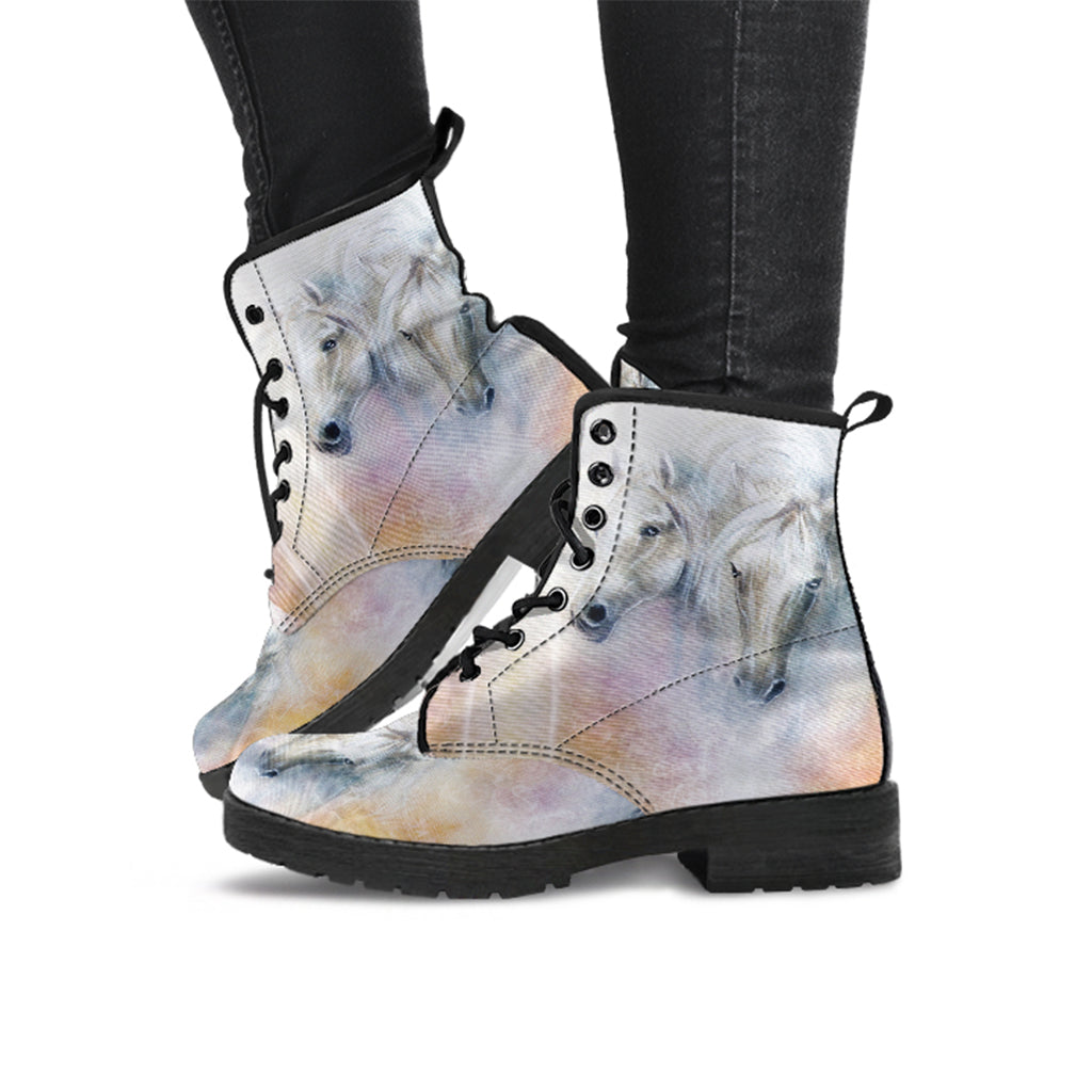 Horse Lover Women's Vegan Leather Combat Boots