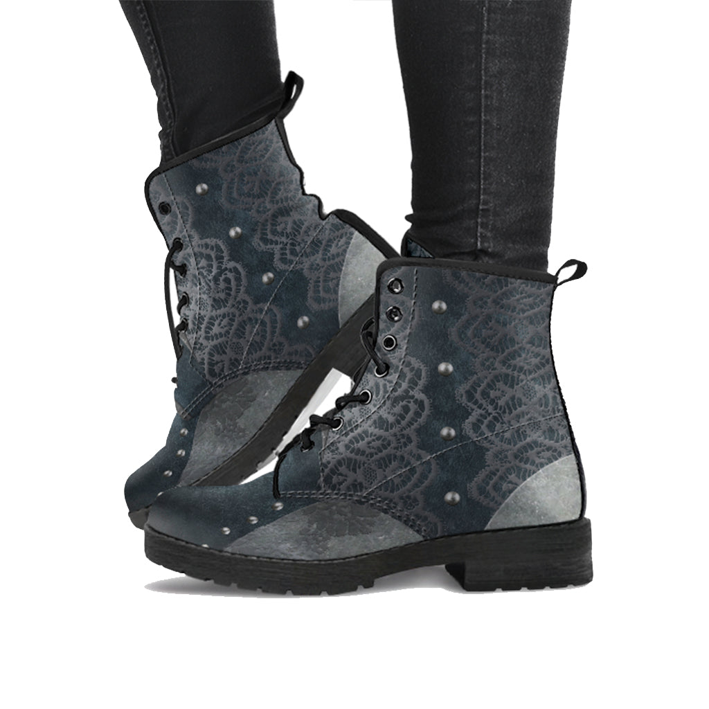 Navy Lace Women's Vegan Leather Combat Boots