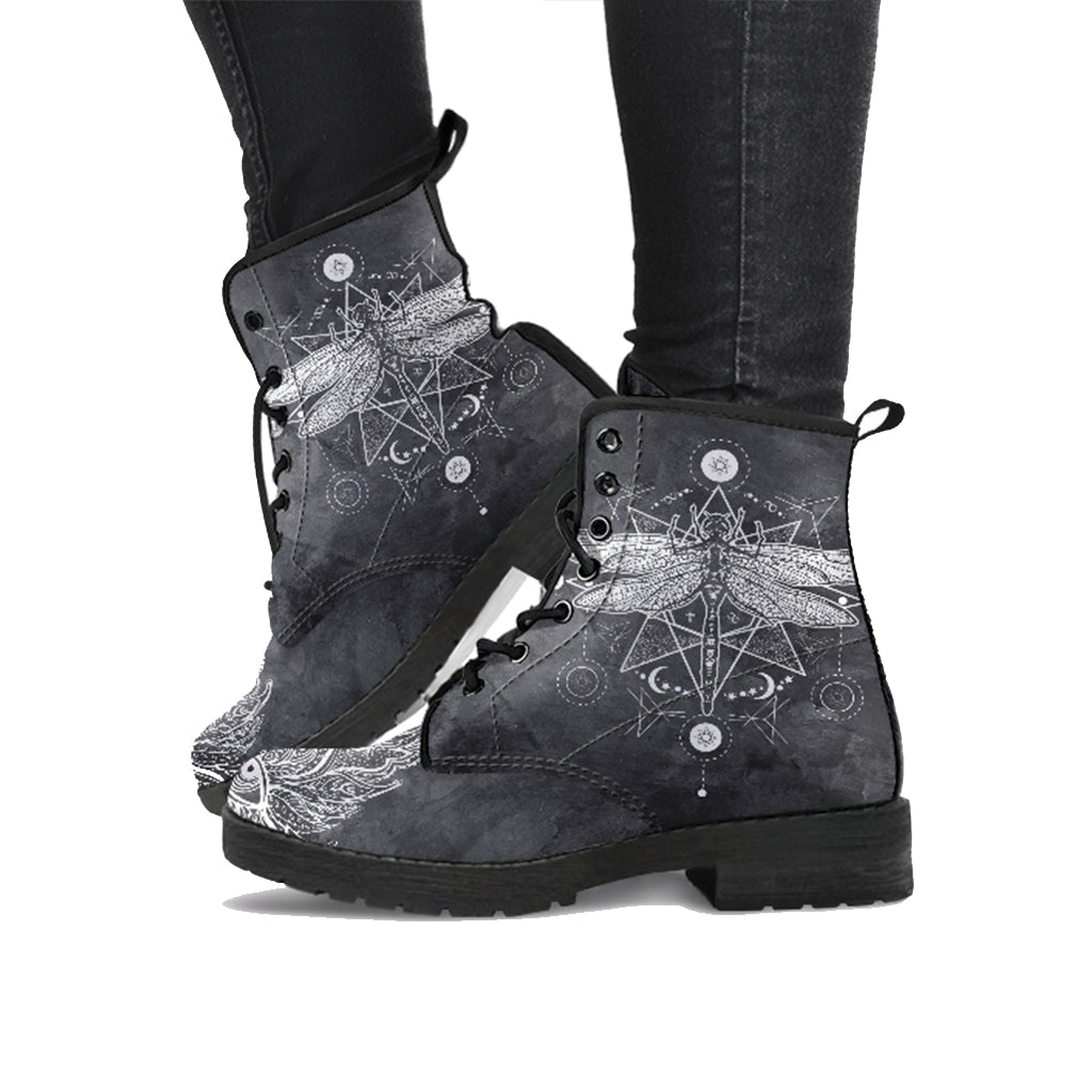 Dragonfly Lotus Handcrafted Women's Vegan Leather Combat Boots