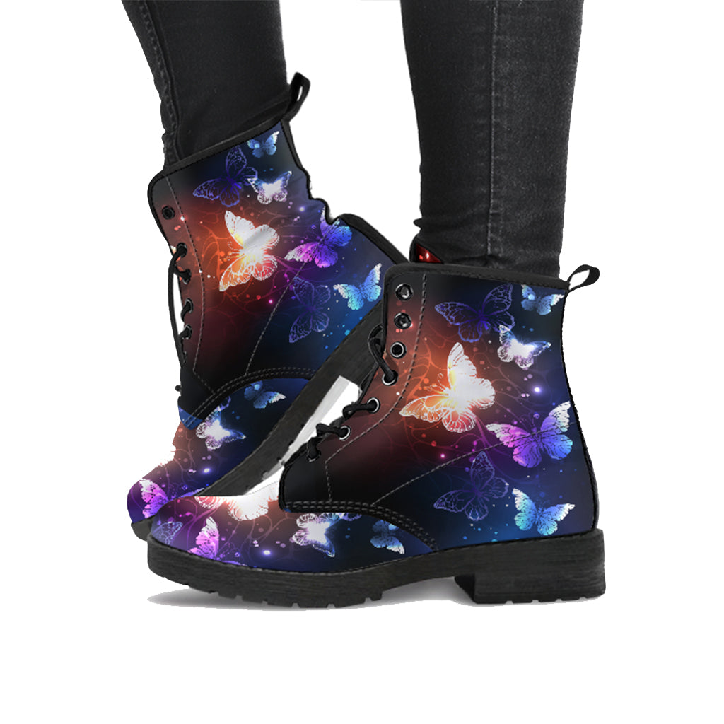 Magical Butterflies Handcrafted Women's Vegan Leather Combat Boots