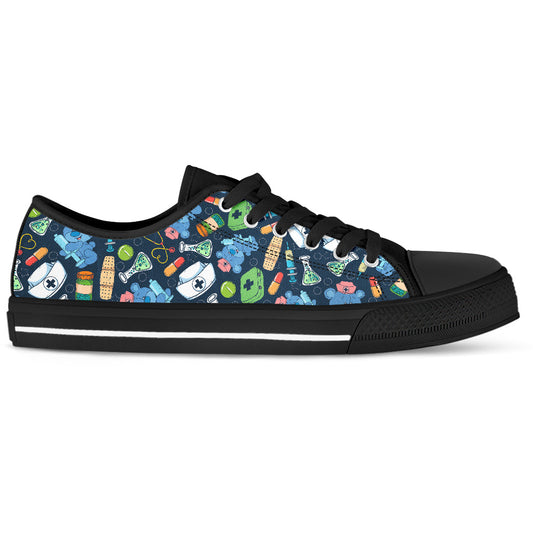 Nurse Doodle Black Women's Low Top Shoes