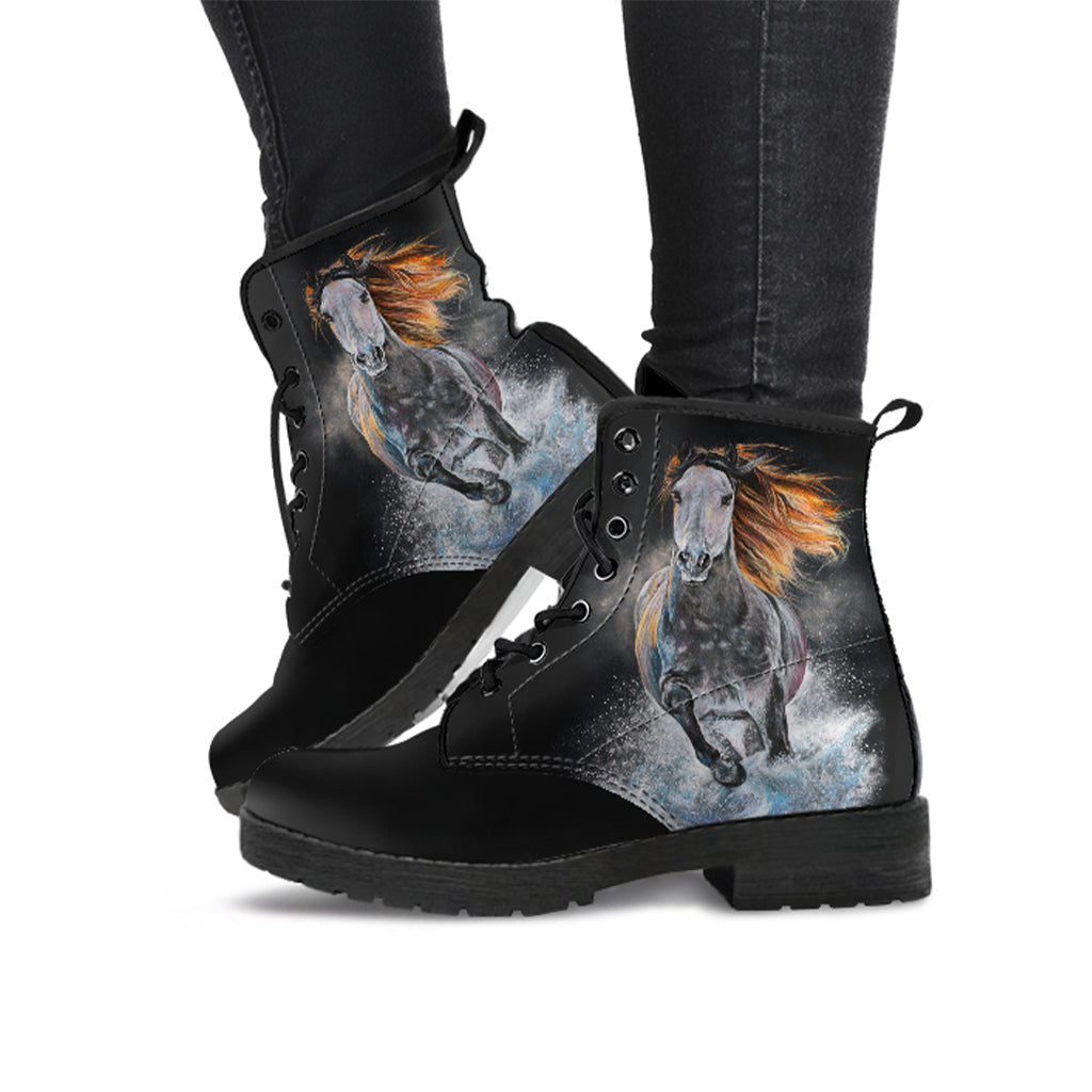 Wild and Free Galloping Horse Women's Vegan Leather Combat Boots