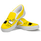 Black and White Cat on Yellow Women's Slip Ons