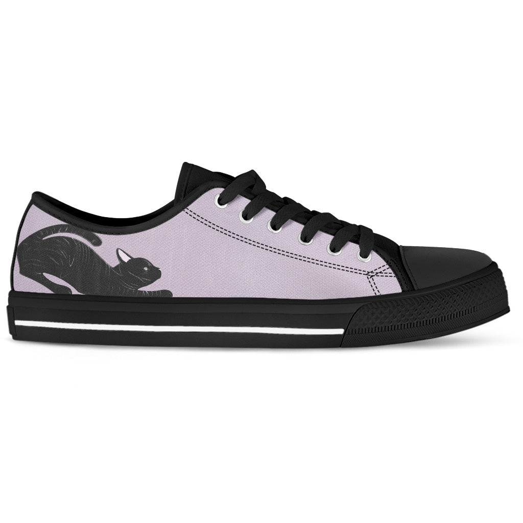 Stretching Cat in Lavender Women's Low Top Sneakers