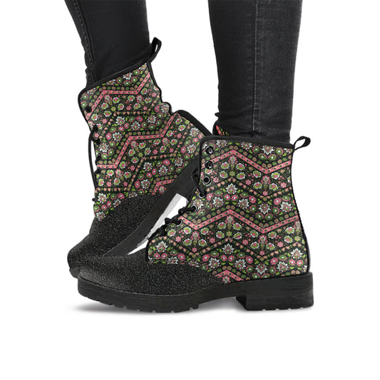 Classic "Spat" Style Floral Vegan Women's Vegan Leather Combat Boots