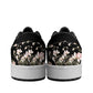 Black Floral Pattern Women's Low Top Vegan Leather Sneakers