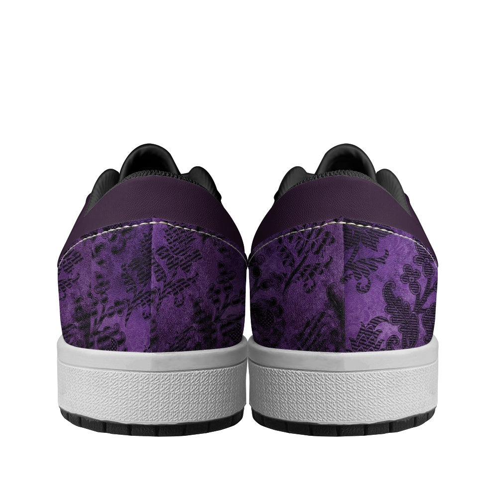 Purple Victorian Pattern Women's Vegan  Leather Sneakers