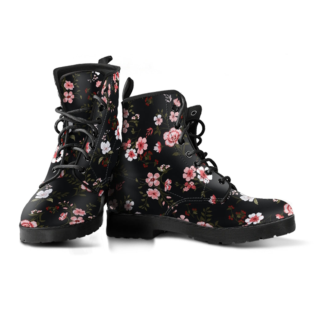 Floral Handcrafted Women's Vegan Leather Combat Boots