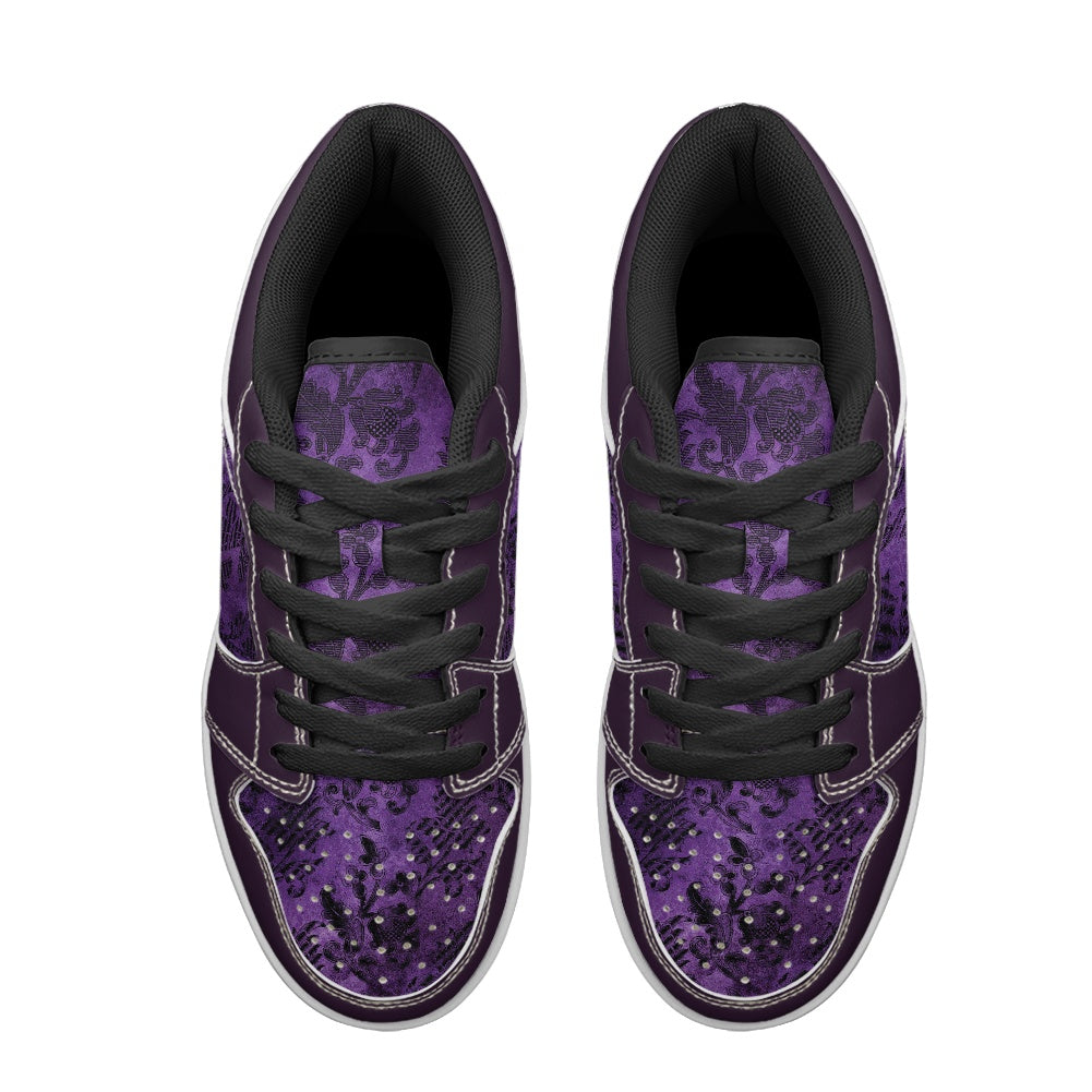 Purple Victorian Pattern Women's Vegan  Leather Sneakers