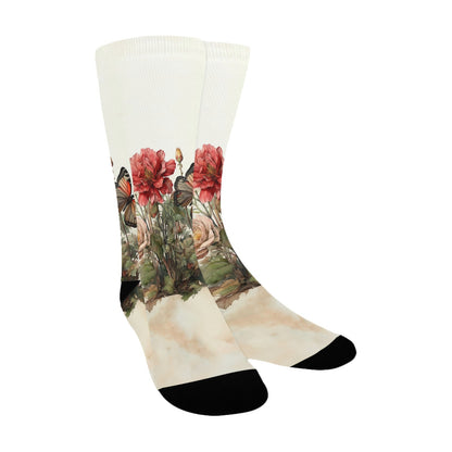 Botanical junk Journal butterfly Socks - Custom Socks for Women Made in USA