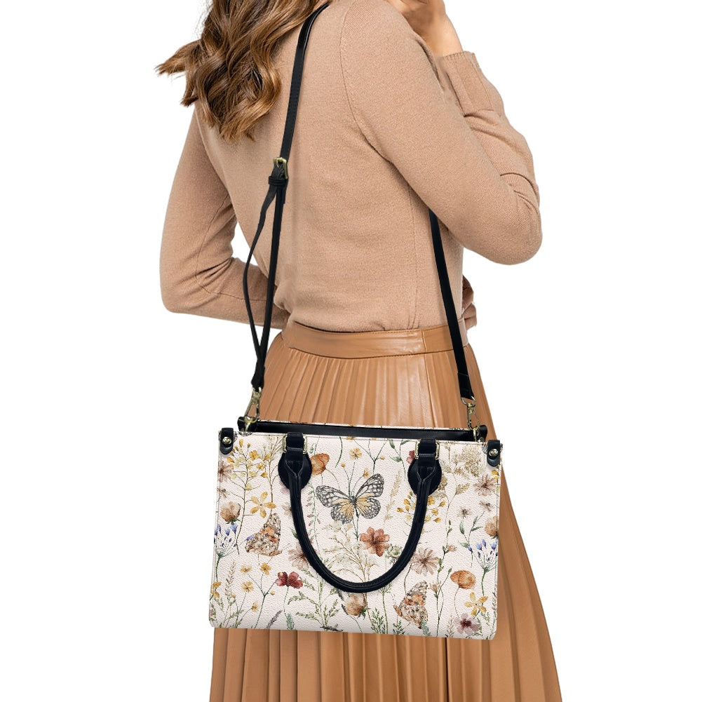 Tiny Bloom Watercolor Butterfly Women's Vegan Leather Handbag