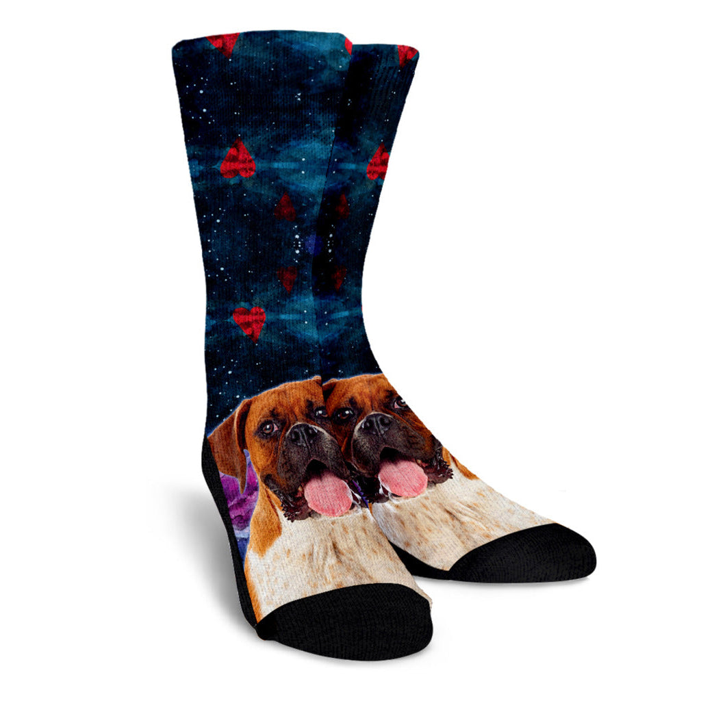 Boxer Dog Hearts Women's Animal Crew Socks