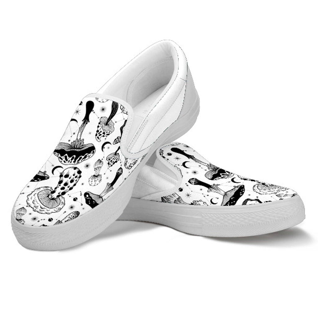 Black & White Mushrooms Women's Slip Ons