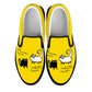 Black and White Cat on Yellow Women's Slip Ons