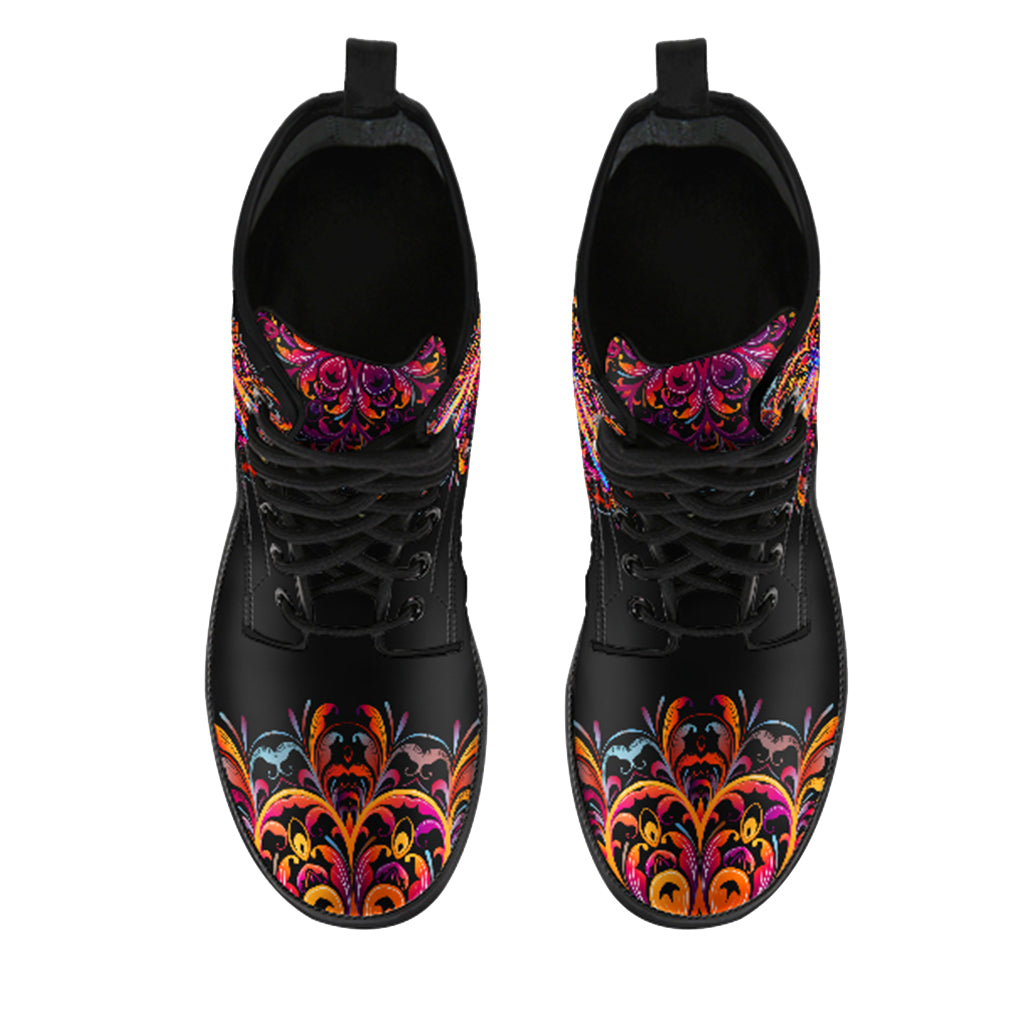 Bright Dragonfly Mandala Handcrafted Vegan Leather Combat Boots